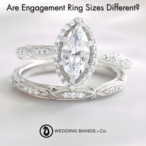 Diamond engagement rings in various shapes comparing size appearance of oval, marquise, and round cuts