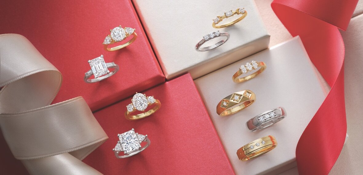 Elegant gold engagement ring with diamond with matching wedding bands by Wedding Bands & Co., Chicago custom jeweler