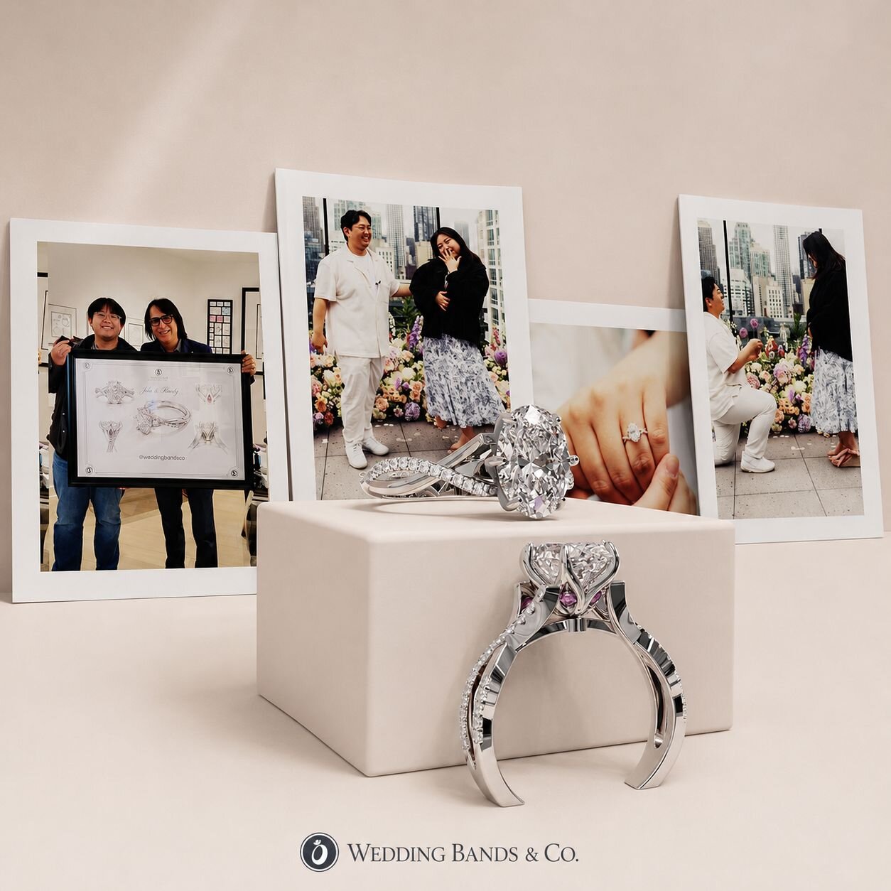 Stack of gold diamond wedding bands, the styles Bradley considered before designing Julia's custom engagement ring