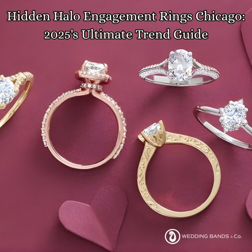 Hidden halo engagement ring showing side view with pavé diamonds beneath center stone