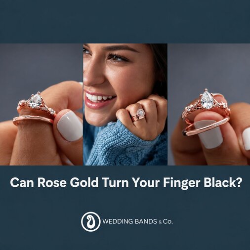 Rose gold and yellow gold diamond rings, showing the copper alloy that can cause skin discoloration