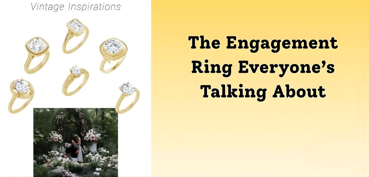 Elegant gold engagement ring with diamond pavé band stacked with matching wedding bands by Wedding Bands & Co., Chicago custom jeweler