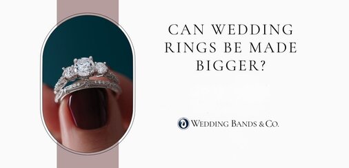 Wedding rings in various metals showing different band constructions relevant to resizing
