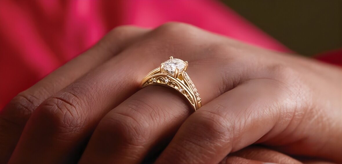 White and yellow gold diamond engagement rings showing custom fit options for different finger shapes