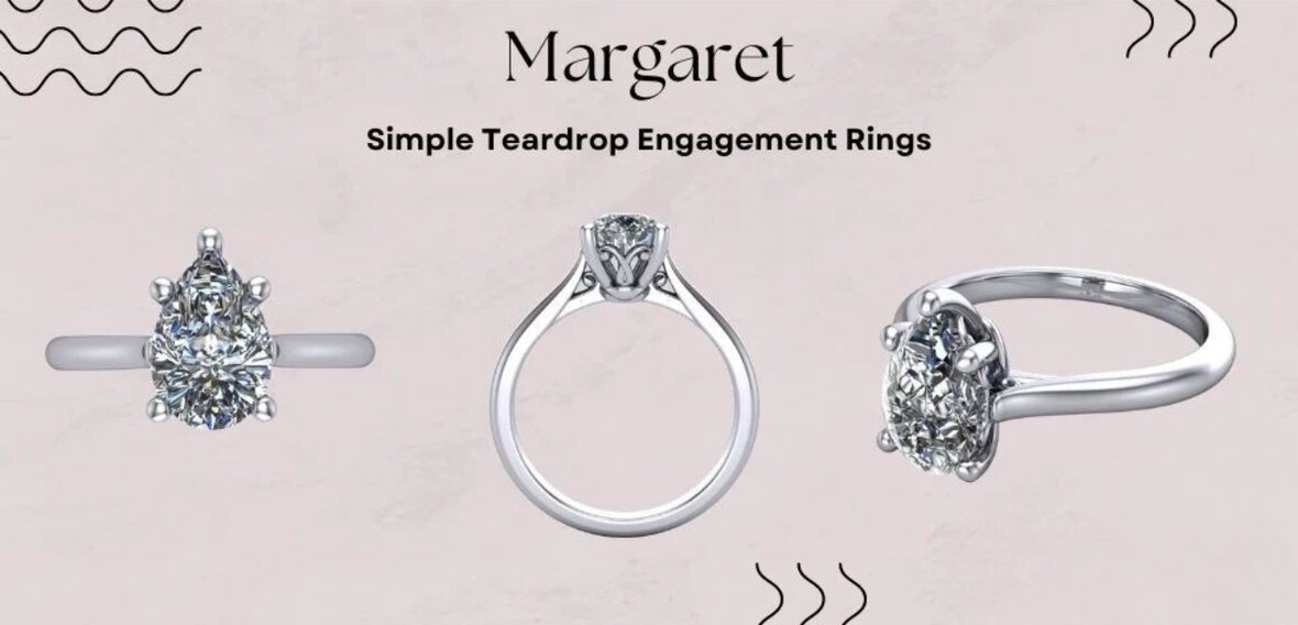 Margaret pear-shaped teardrop diamond solitaire engagement ring in white gold