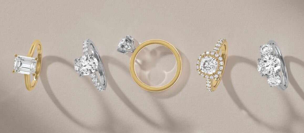 Diamond engagement rings available at Wedding Bands & Co. for couples starting fresh