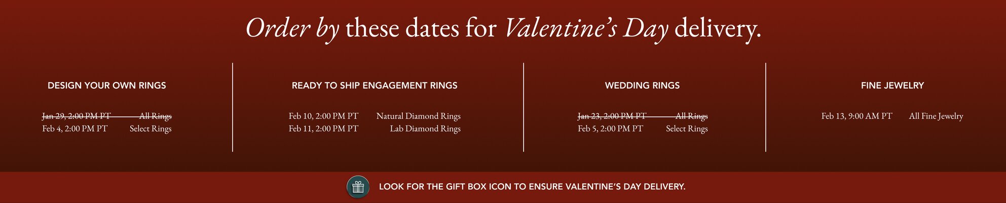 Valentine's Day Shipping Cut Off Calendar