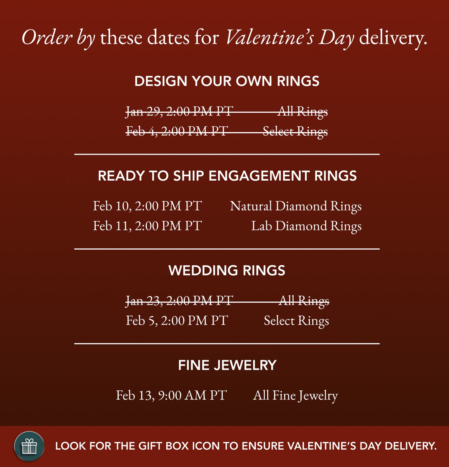 Valentine's Day Shipping Cut Off Calendar
