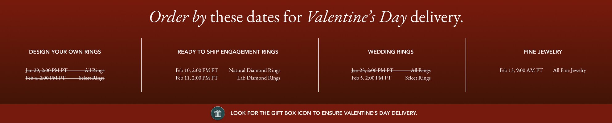 Valentine's Day Shipping Cut Off Calendar