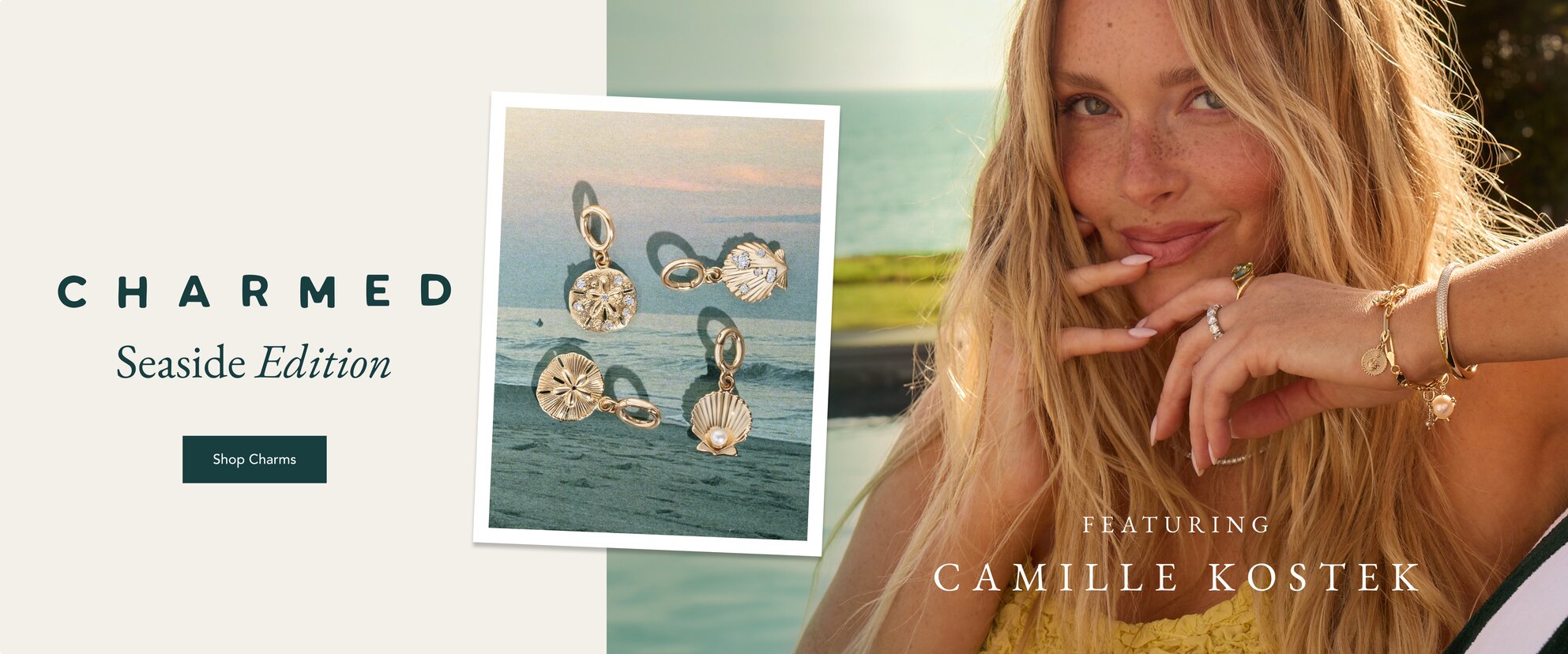 Camille Kostek wearing a gold charm bracelet perfect for Summer.