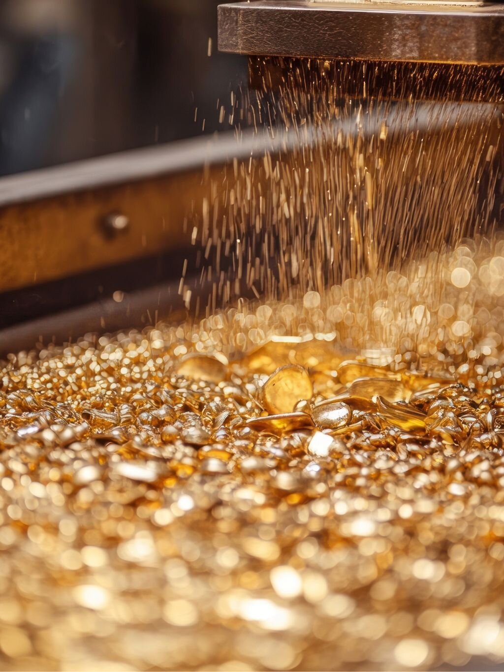 Close-up of piled gold metal pieces and components