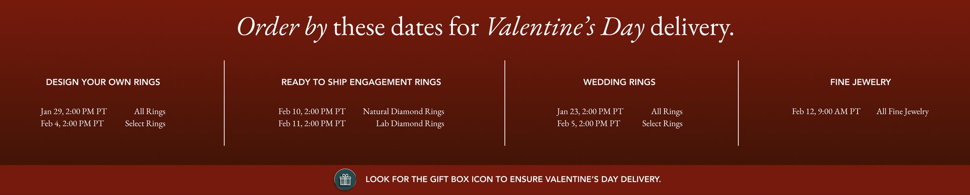 Valentine's Day Shipping Cut Off Calendar