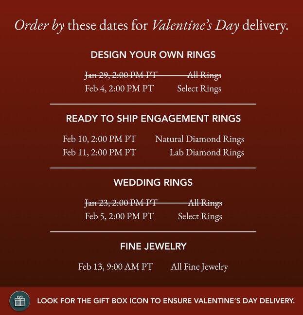 Valentine's Day Shipping Cut Off Calendar