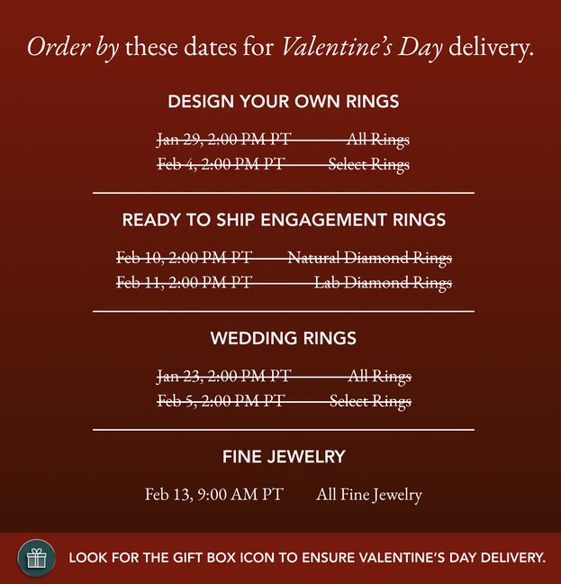 Valentine's Day Shipping Cut Off Calendar