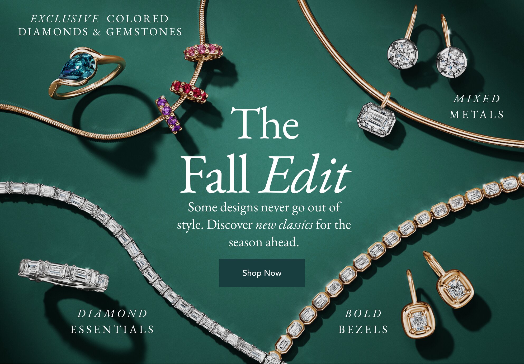 Assortment of trending fine jewelry pieces for Fall.