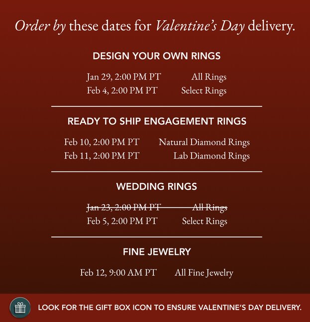 Valentine's Day Shipping Cut Off Calendar