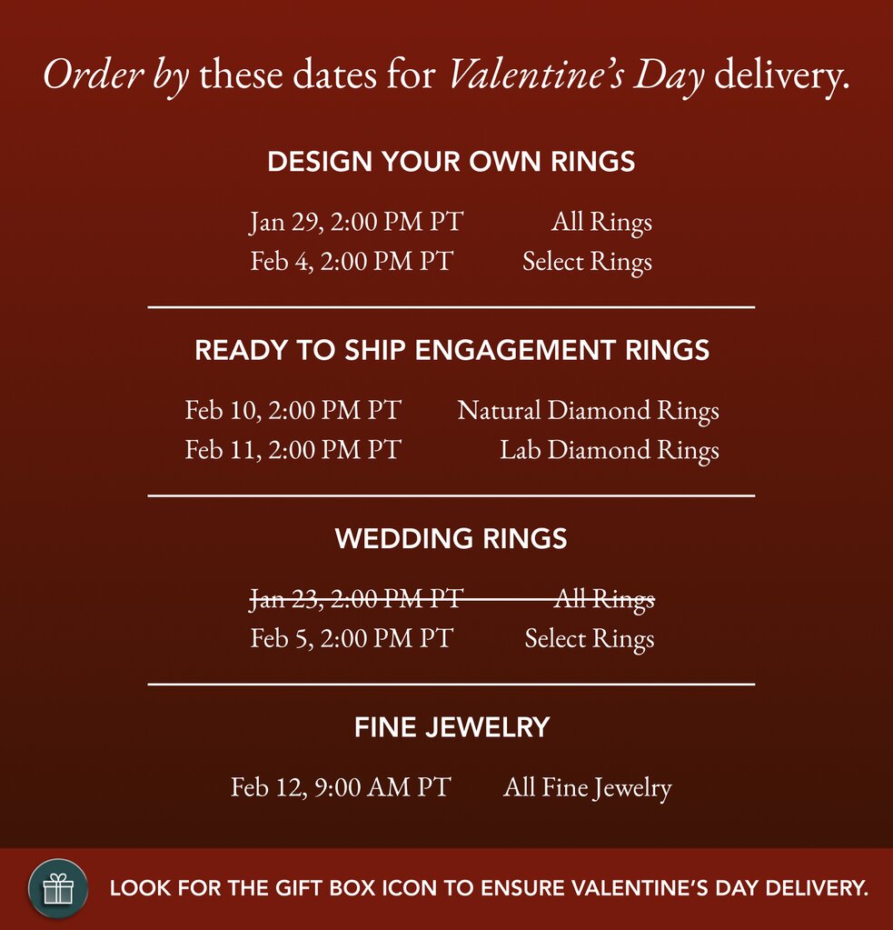 Valentine's Day Shipping Cut Off Calendar
