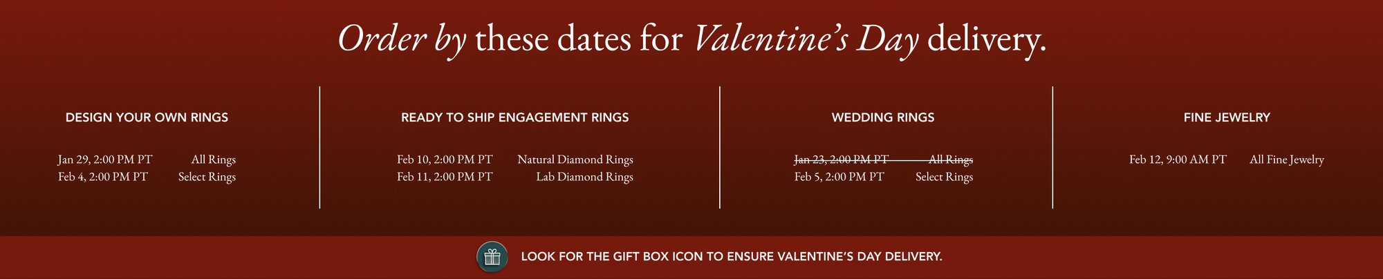 Valentine's Day Shipping Cut Off Calendar