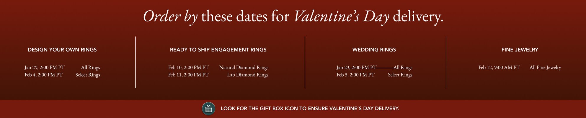 Valentine's Day Shipping Cut Off Calendar