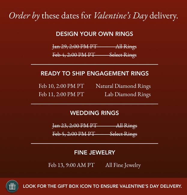 Valentine's Day Shipping Cut Off Calendar
