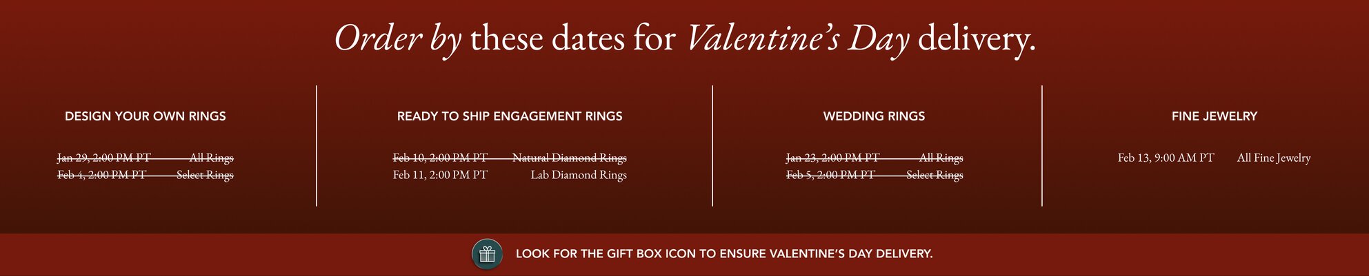 Valentine's Day Shipping Cut Off Calendar