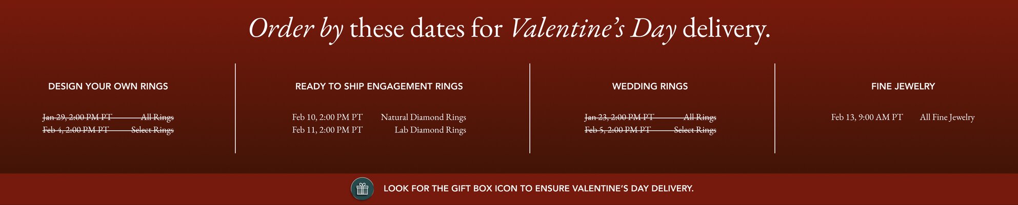 Valentine's Day Shipping Cut Off Calendar