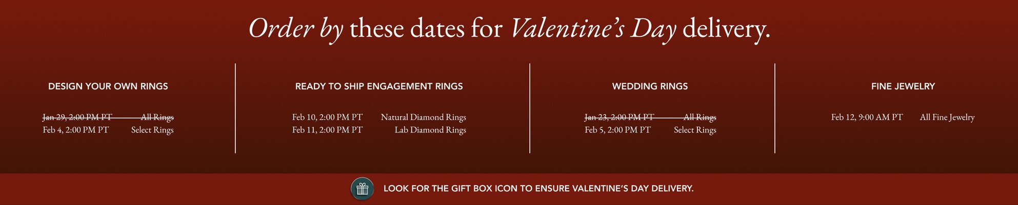 Valentine's Day Shipping Cut Off Calendar