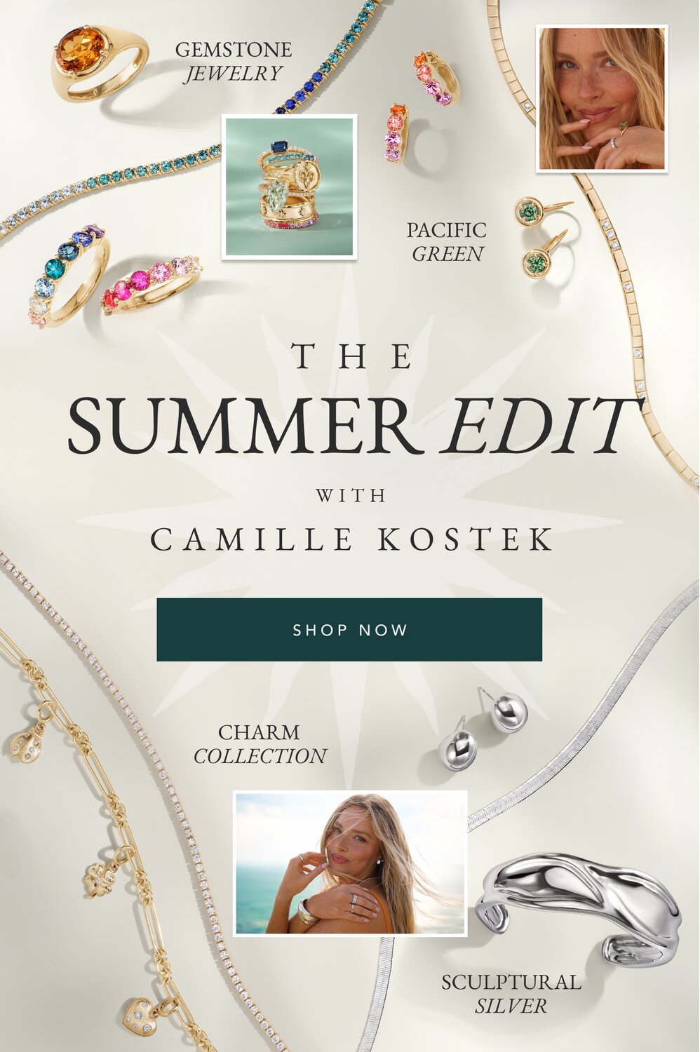 Assortment of trending fine jewelry pieces for Summer.