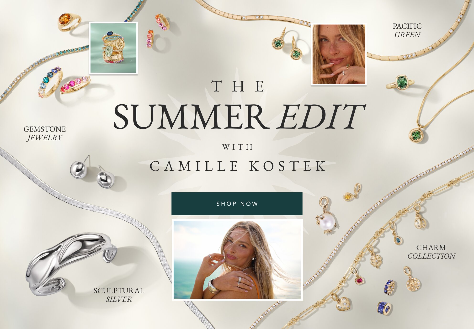 Assortment of trending fine jewelry pieces for Summer.
