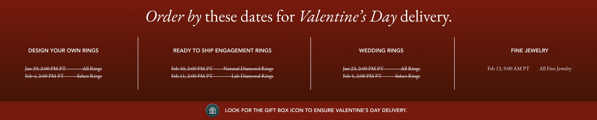 Valentine's Day Shipping Cut Off Calendar