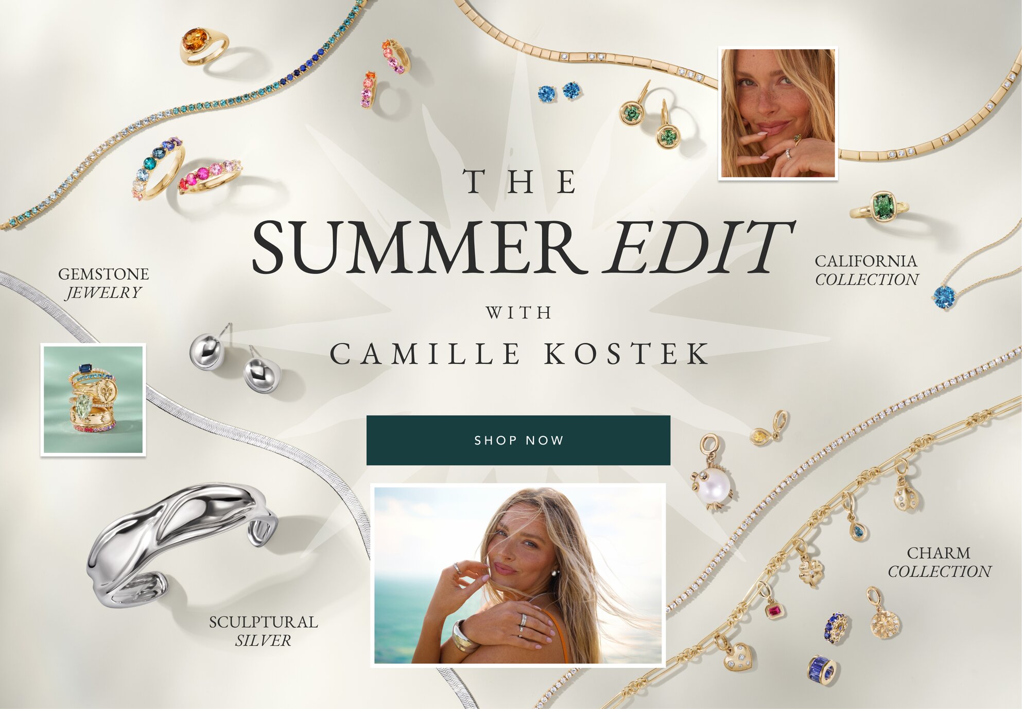 Assortment of trending fine jewelry pieces for Summer.