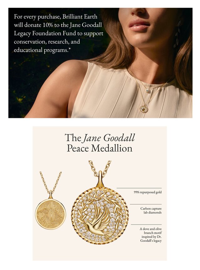 Model wearing the Jane Goodall Peace Medallion