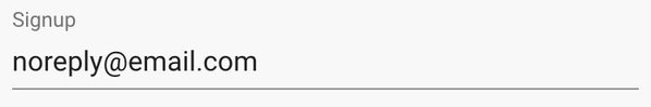 Sign up field with a placeholder email address.