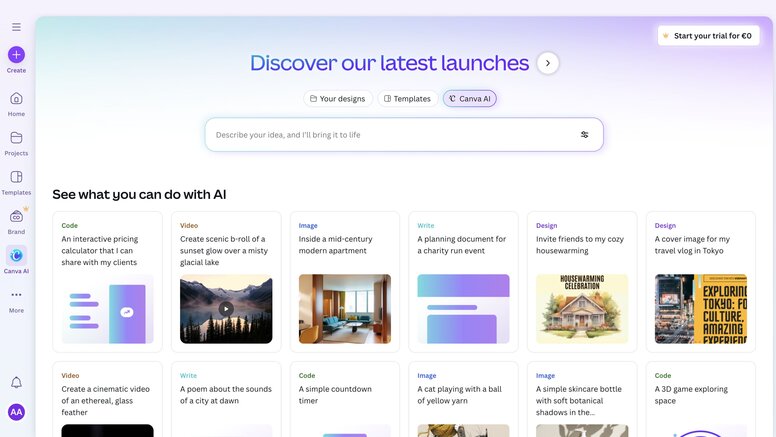 Canva Magic Design interface generating presentation layouts from text prompts