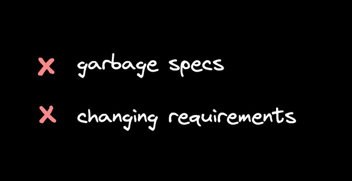 list showing garbage specs, changing requirements