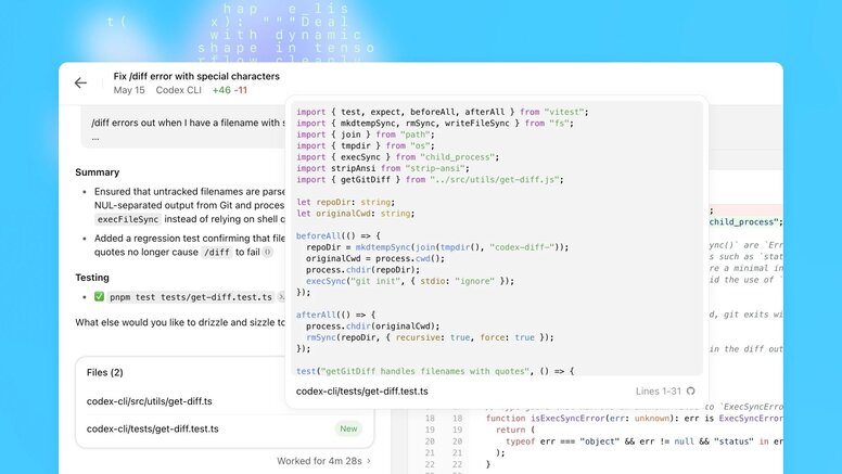 Screenshot of the OpenAI Codex UI.