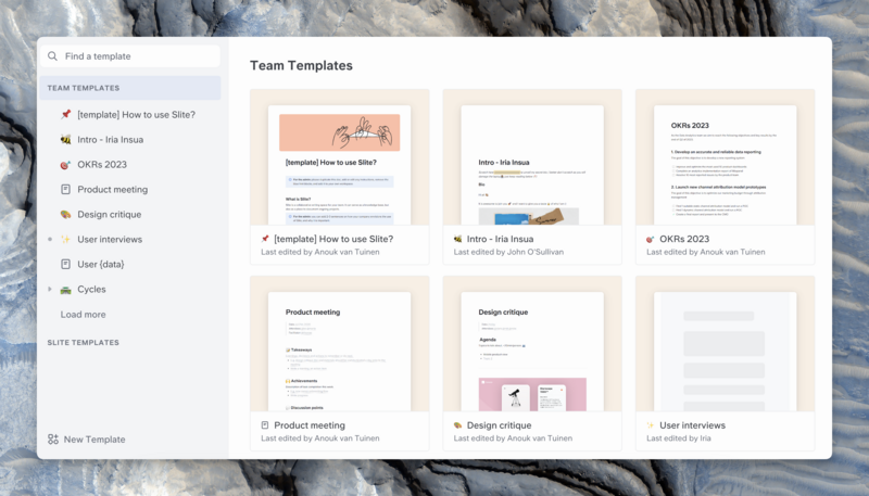 Slite team knowledge workspace and document templates