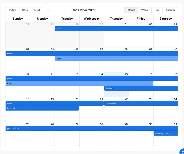Screenshot of the Scheduler Calendar View with some scheduled content entries.