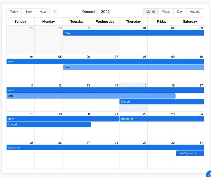 Screenshot of the Scheduler Calendar View with some scheduled content entries.