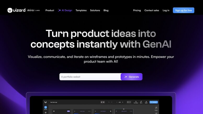 Uizard interface converting hand-drawn sketch into digital wireframe design