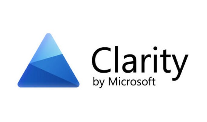 Microsoft Clarity logo featuring a blue triangular icon and black text.