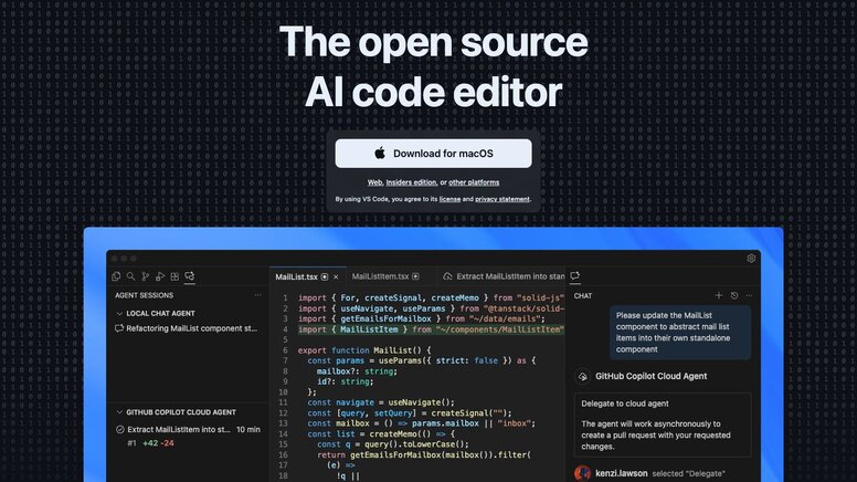 VS Code hero section