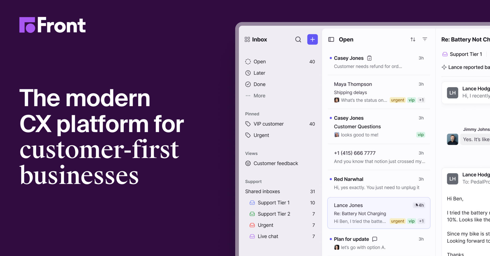 Front shared inbox and customer workflow