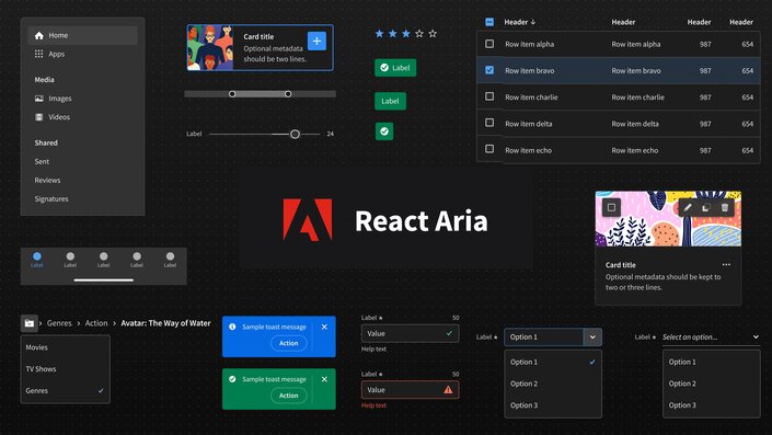 a preview of the react aria library