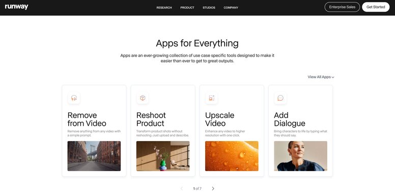 Runway ML video editing interface with AI stylistic effects and generation tools