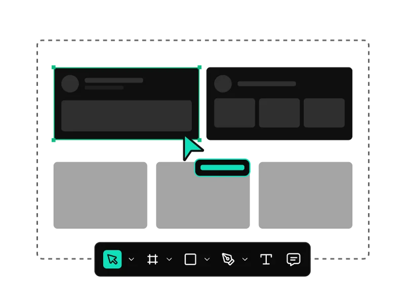 Design app with editable cards and a visual toolbar