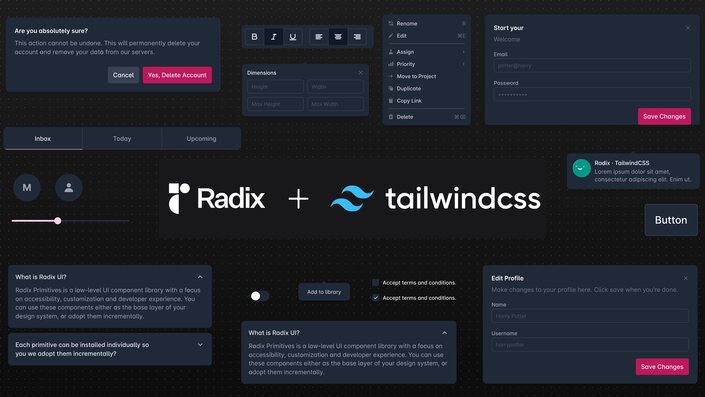 a preview of the radix UI + tailwind library