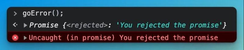 Screenshot of devtools showing only reject promise error.