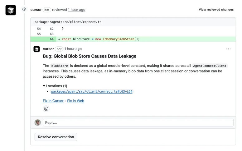 Issues detected by Bugbot are commented in the PR, right where they're found
