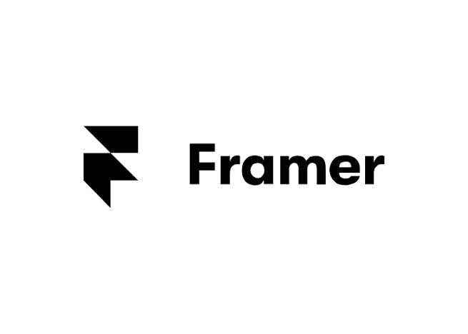 Framer logo consisting of a stylized black letter F with a triangular cutout.